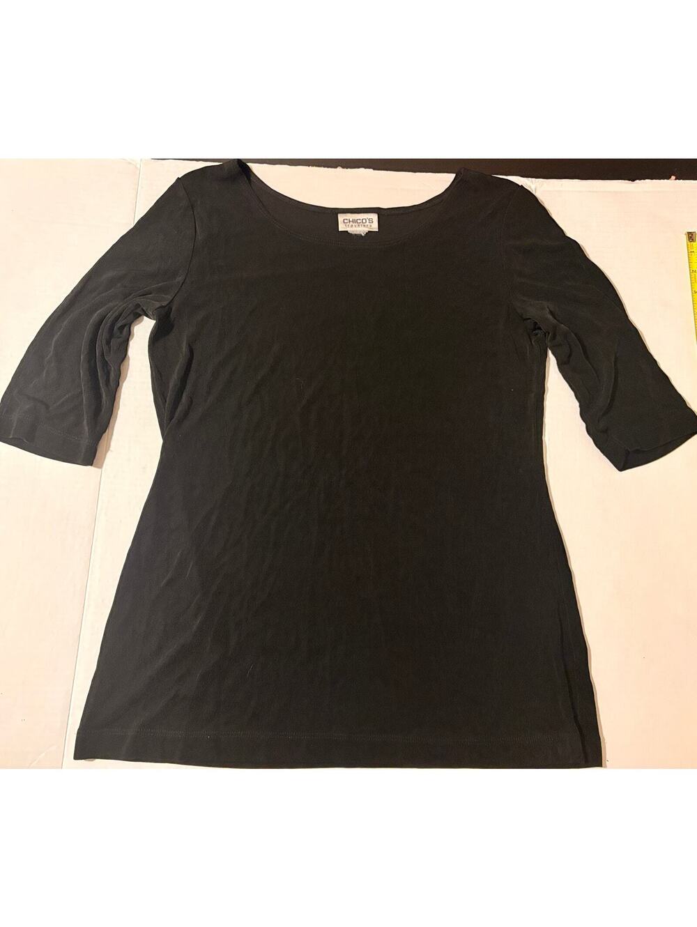 Chico's Sz S No-Wrinkle Slinky Travel Knit Tunic Top, Scoop Neck Jersey Hem